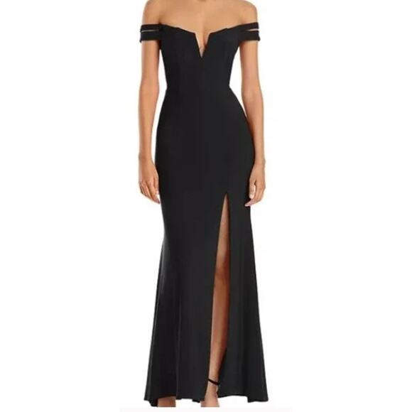 AQUA Bloomingdales sz 4 black off the shoulder cut out slit gown NWT $228 b136 - Picture 1 of 10